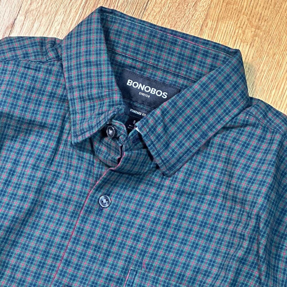 Bonobos Flannel Shirt Mens Size Small Stretch Standard Fit Plaid Activewear NWOT